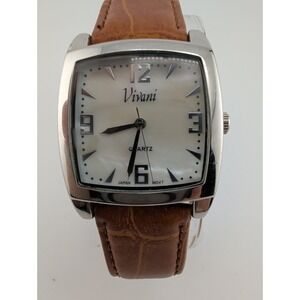 Vivani Women's Watch MOP Dial Silver 32mm Case Brown Band- New Battery